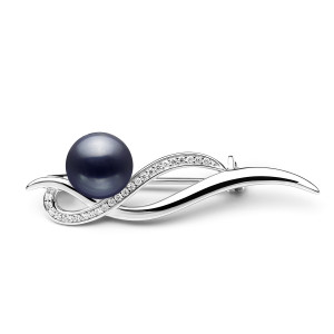 Brosa perla naturala neagra din argint cu pietre DiAmanti SK20225BR_B-G (Argint 925‰ 2,7 g.)